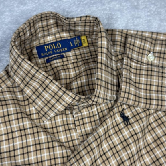 Polo Ralph Lauren Shirt Mens Large Brown Plaid Classic Fit Button Down Pony Logo - Picture 1 of 11